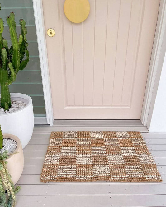 Check Jute Floor Mat - Natural & White