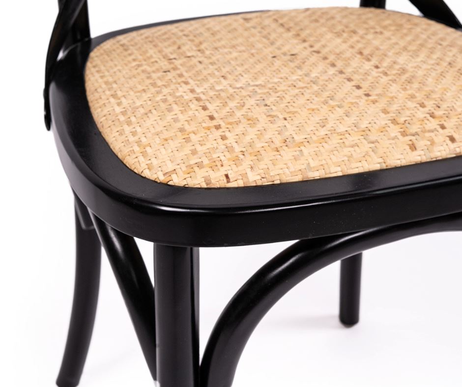 Classic Cross-Back Dining Chair - Black (Rattan Seat) Sun Republic 