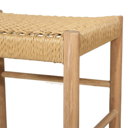 American Oak Counter stool with woven seat on a white background