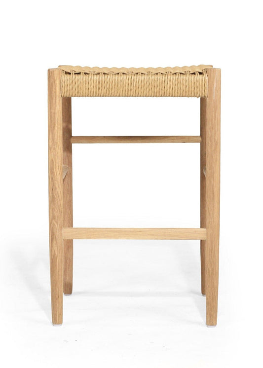 American Oak Counter stool with woven seat on a white background