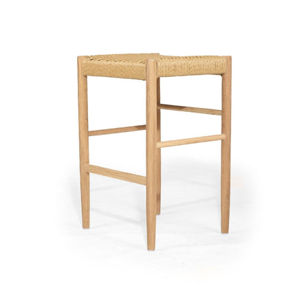 American Oak Counter stool with woven seat on a white background