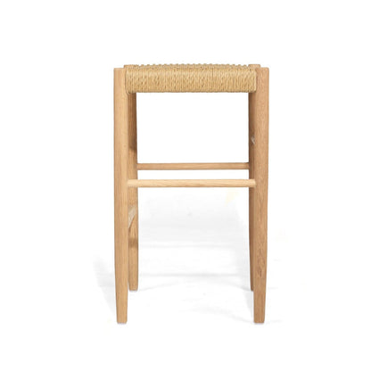 American Oak Counter stool with woven seat on a white background