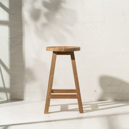 Round Teak Counter Stool