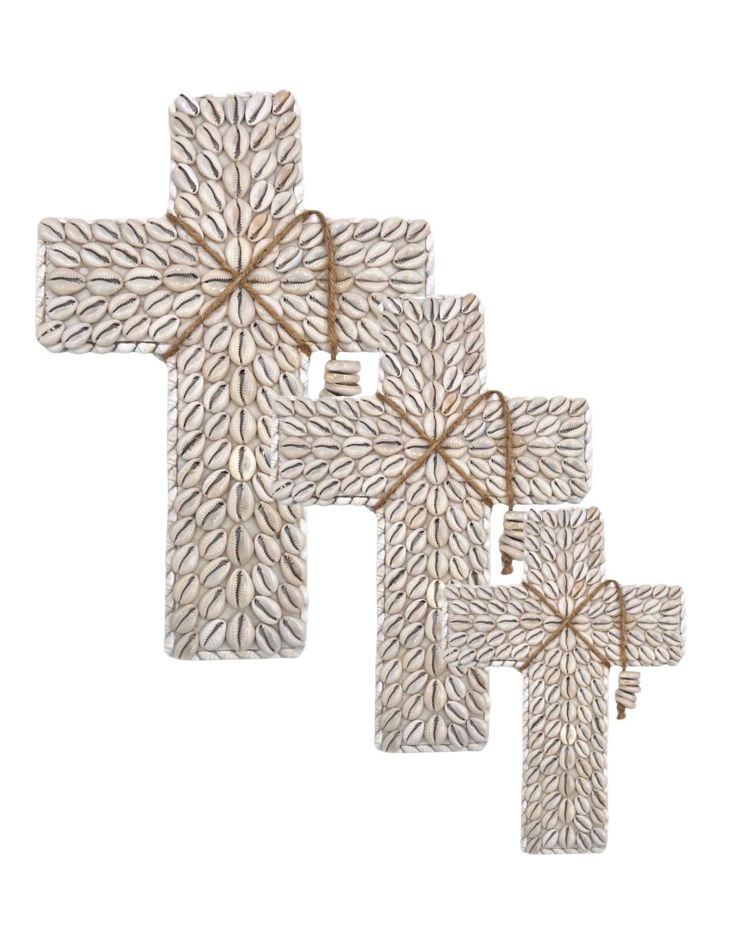Cowrie Shell Adorned Cross with Jute Tassel Sun Republic 