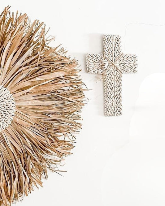 Cowrie Shell Adorned Cross with Jute Tassel Sun Republic 