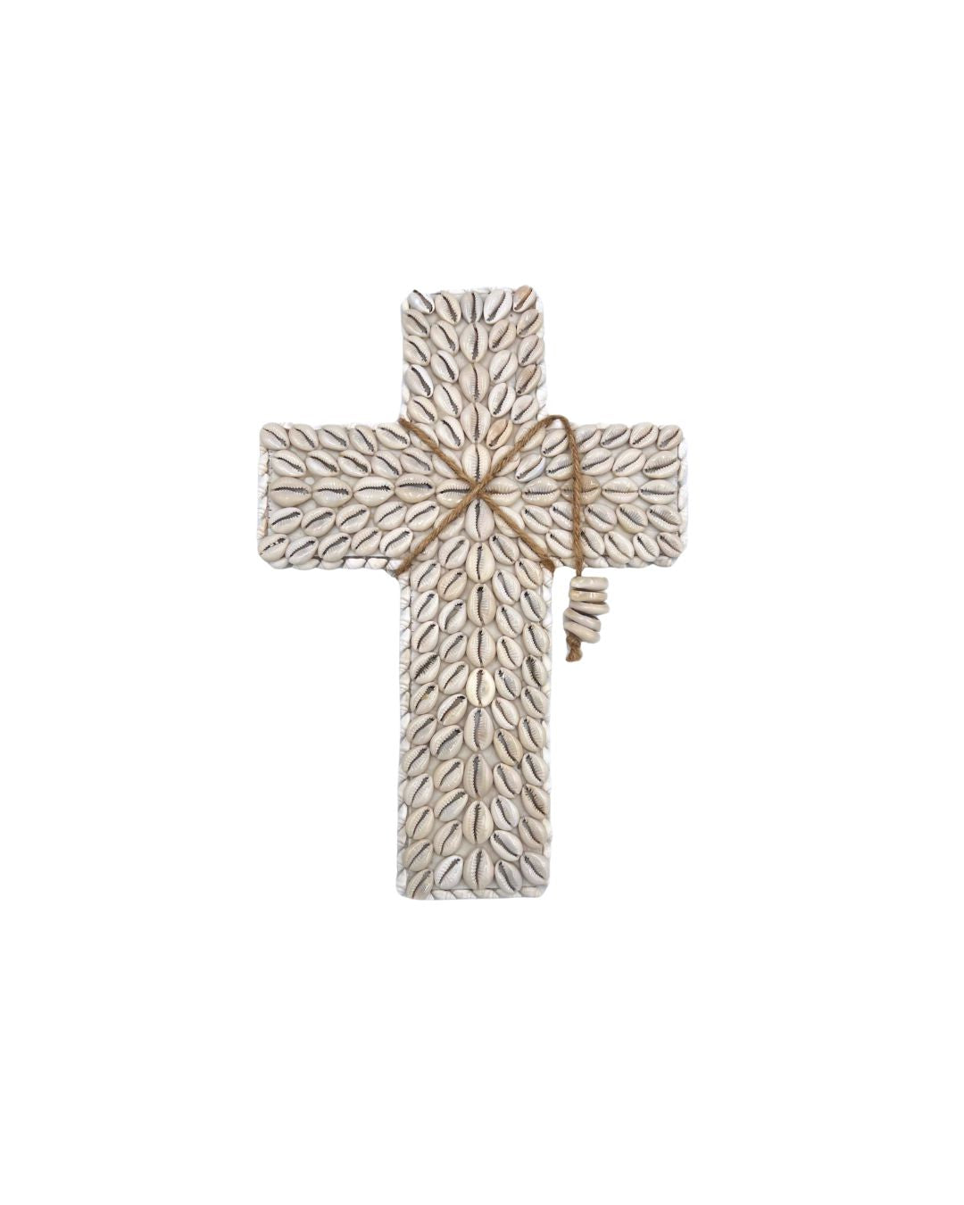 Cowrie Shell Adorned Cross with Jute Tassel Sun Republic 