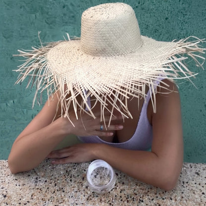 Cream Palm Leaf Sun Hat With Fringe- Sophia Sun Republic 