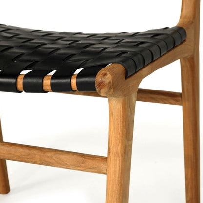 Dining Chair Woven Leather & Teak Otis - Black Sun Republic 