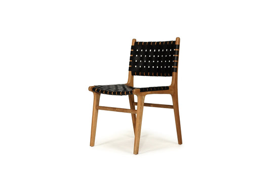 Dining Chair Woven Leather & Teak Otis - Black Sun Republic 