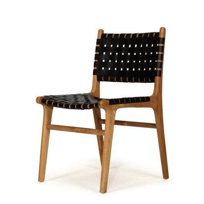 Dining Chair Woven Leather & Teak Otis - Black Sun Republic 