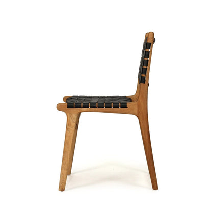 Dining Chair Woven Leather & Teak Otis - Black Sun Republic 