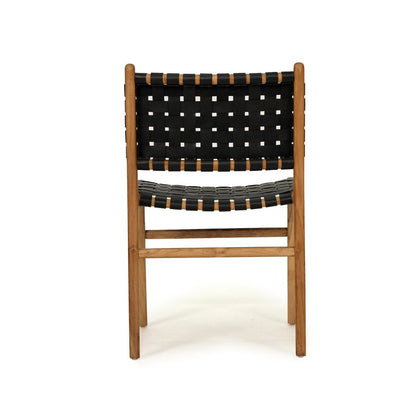Dining Chair Woven Leather & Teak Otis - Black Sun Republic 