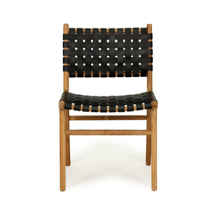 Dining Chair Woven Leather & Teak Otis - Black Sun Republic 