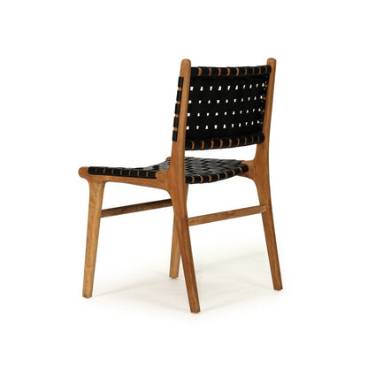 Dining Chair Woven Leather & Teak Otis - Black Sun Republic 