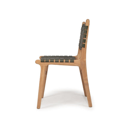 Dining Chair Woven Leather & Teak Otis- Olive Sun Republic 