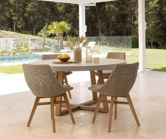 Dining Table Round Amalfi Beech Stone Top W/Honey Legs Sun Republic 