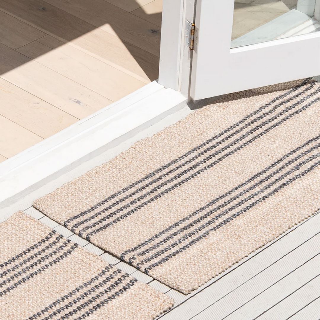 Eco Indoor/Outdoor Floor Mat in Natural/Ivory with Slate Stripe 