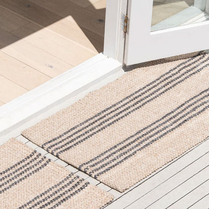 Eco Indoor/Outdoor Floor Mat in Natural/Ivory with Slate Stripe 