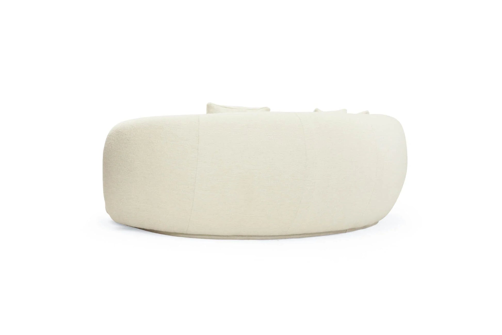 Off white colored linen curved sofa on a white background