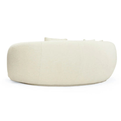 Off white colored linen curved sofa on a white background