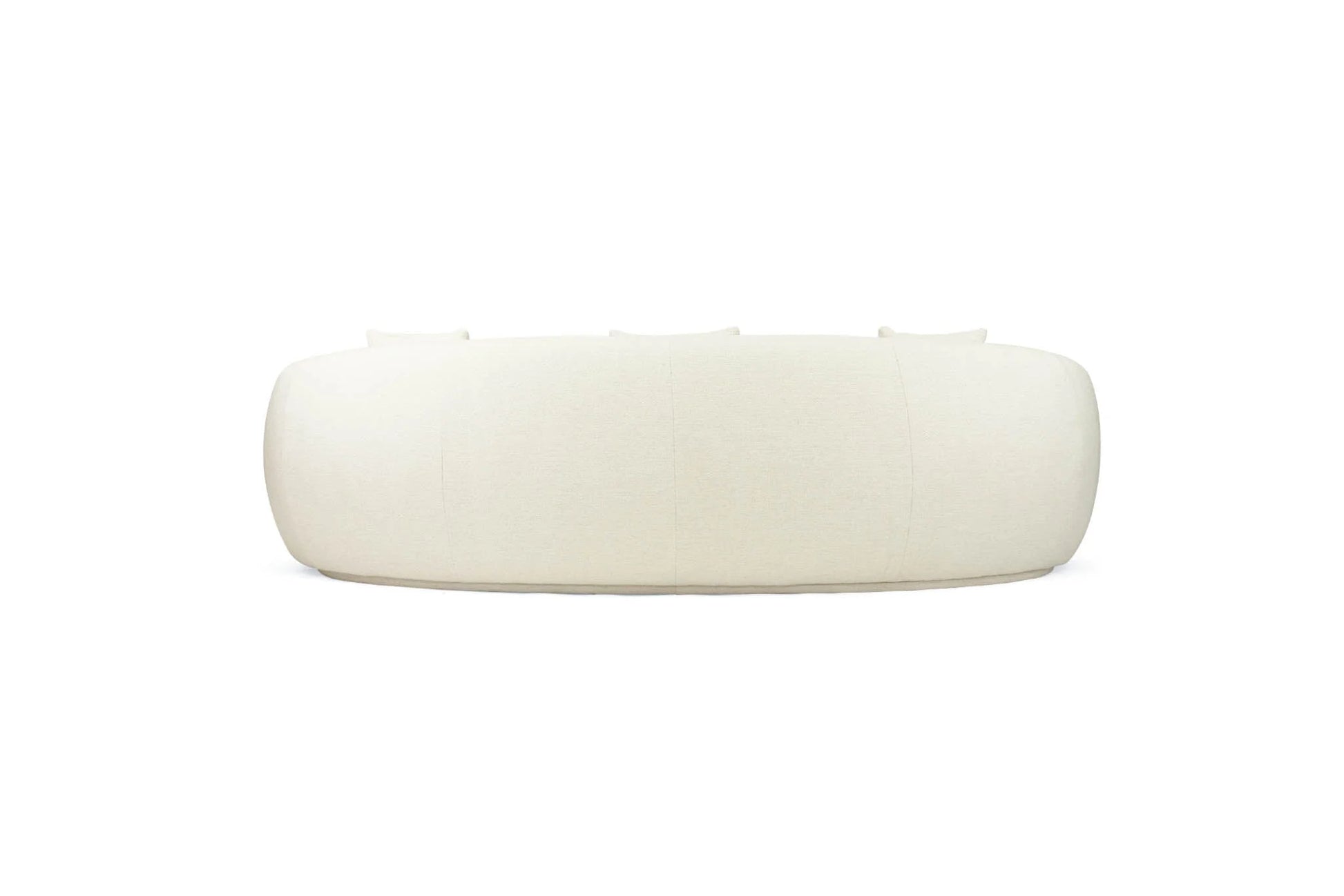 Off white colored linen curved sofa on a white background