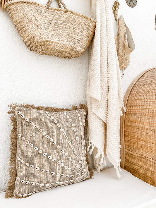 Embellished Shell & Jute Cushion - Sea Spray Sun Republic 