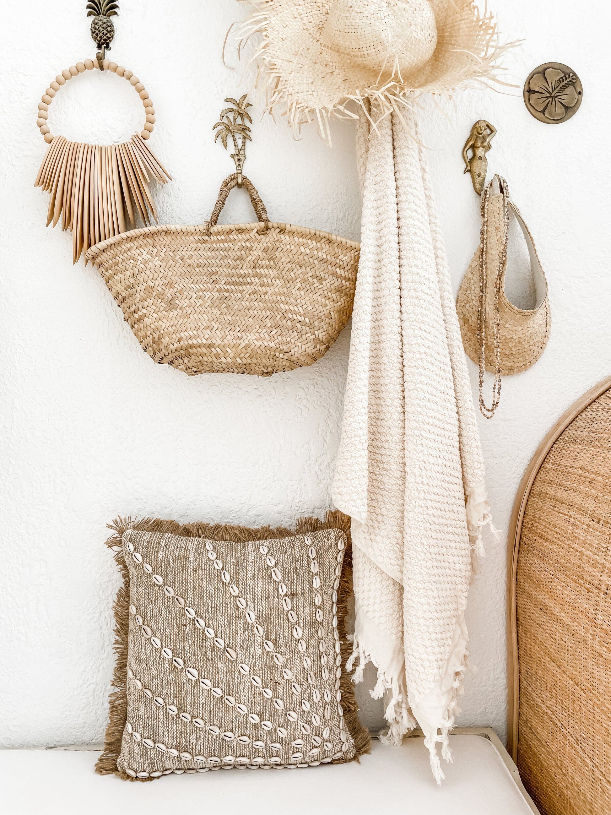 Embellished Shell & Jute Cushion - Sea Spray Sun Republic 