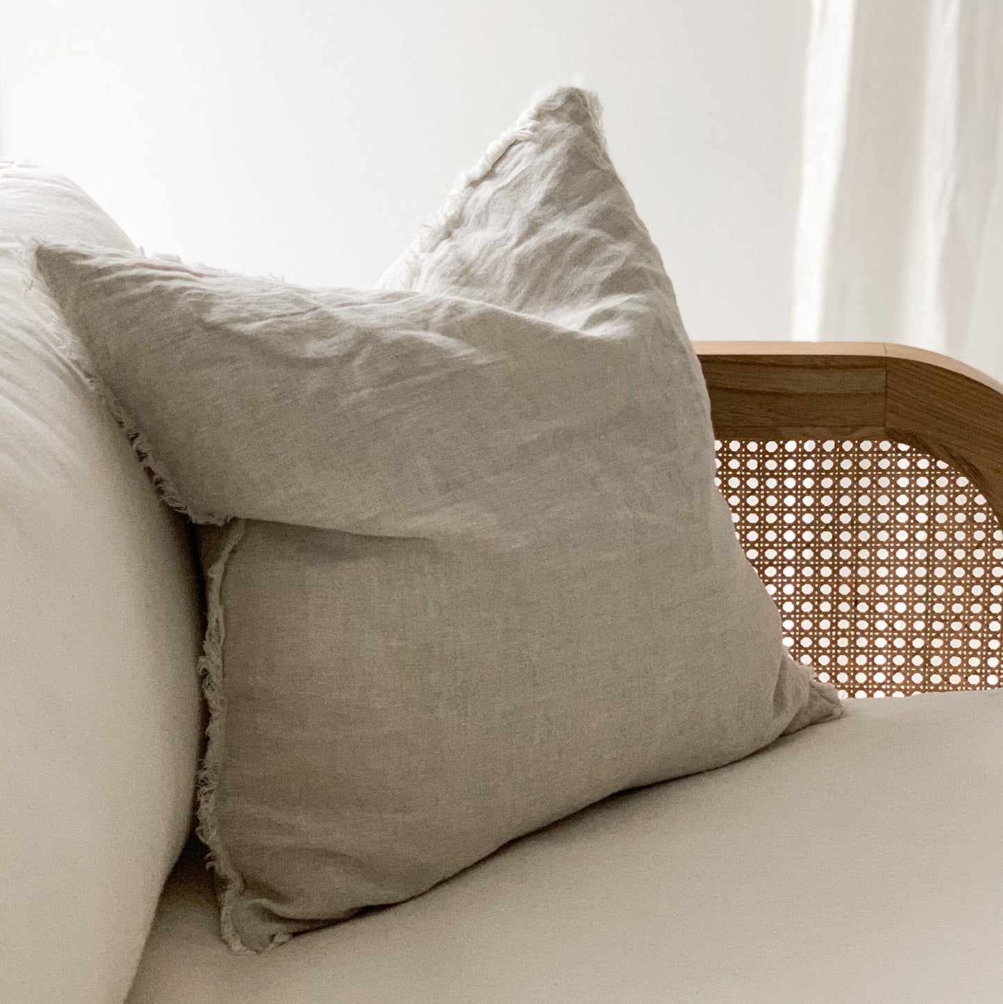 Flax Linen Cushion Cover (Fringed Edge)