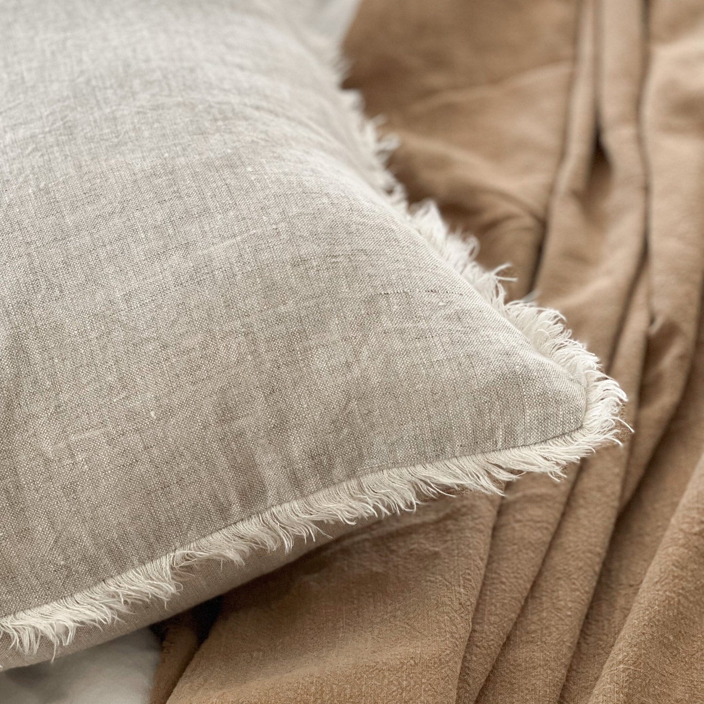 Flax Linen Cushion Cover (Fringed Edge) 