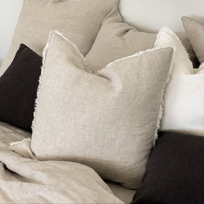 Flax Linen Cushion Cover (Fringed Edge) 