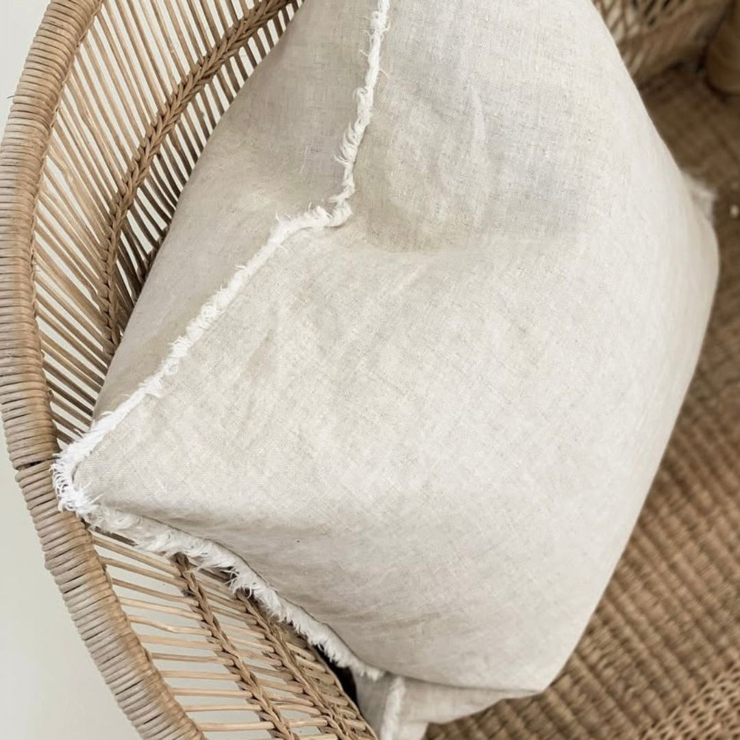 Flax Linen Cushion Cover (Fringed Edge) 