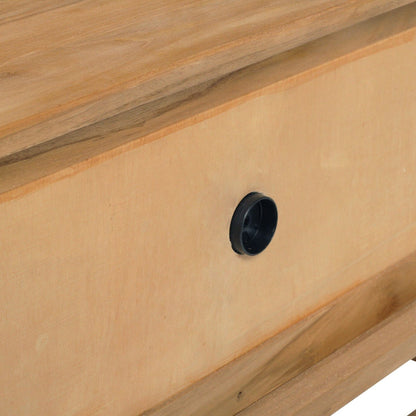 Product image of the Flynn solid teak entertainment unit on a white background from Sun Republic