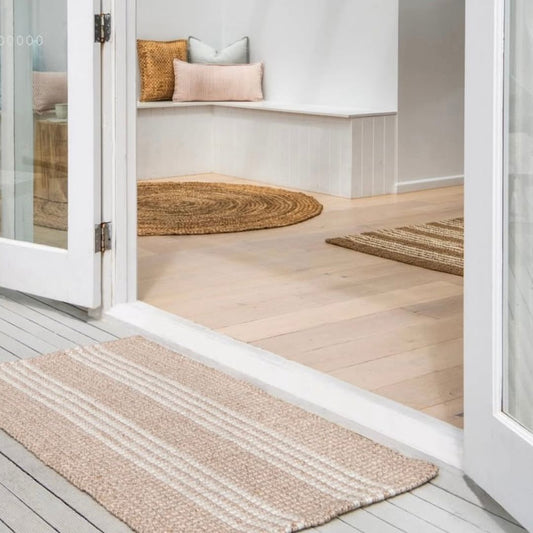 Franklin Natural & White Stripe Indoor/Outdoor Floor Mat 