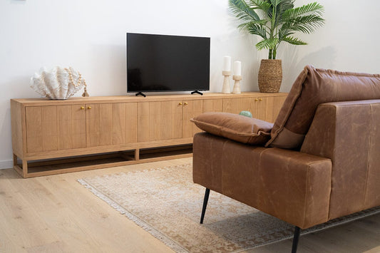 Freya American Oak TV Entertainment Unit - Six Door Sun Republic 