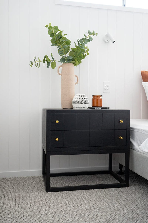 Freya Black Bedside Table Nightstand Modern, Solid Design with Gold