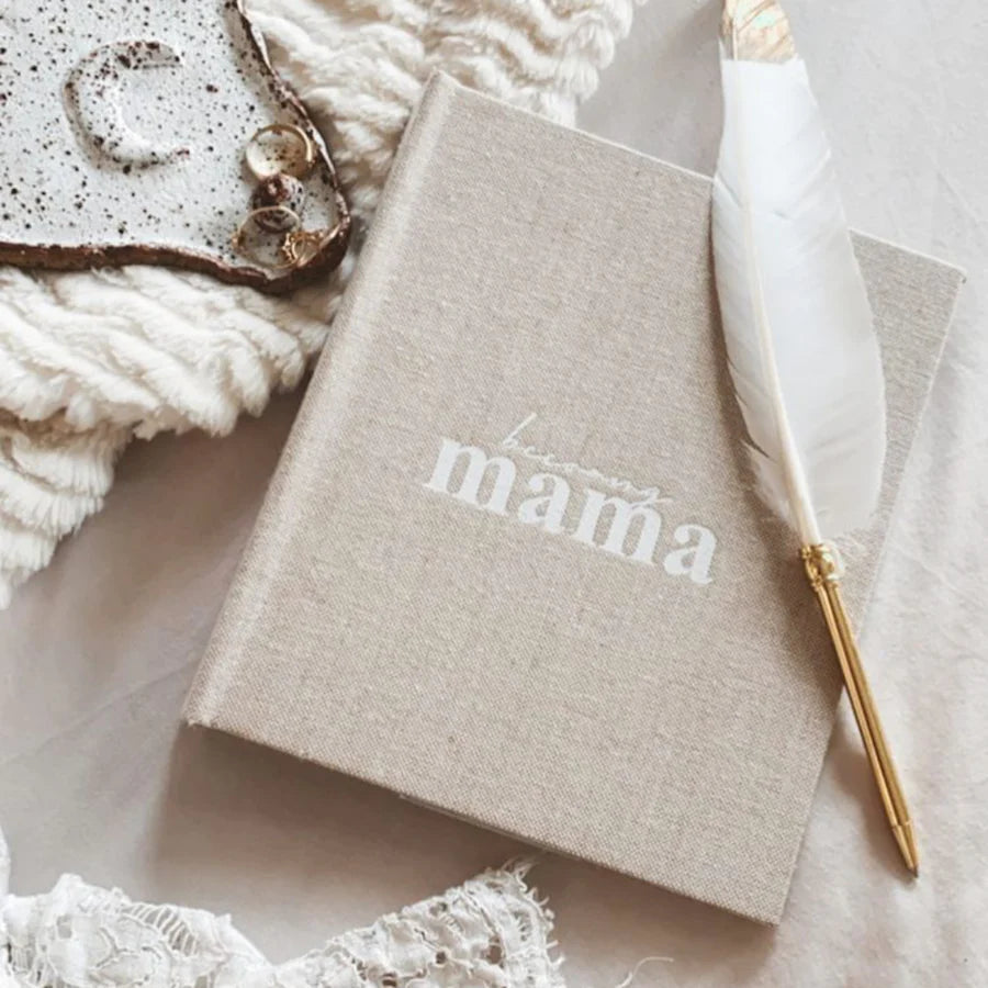 GIFT BUNDLE - Pregnancy Journal Becoming Mama + Gold Dipped Feather Pen Sun Republic 