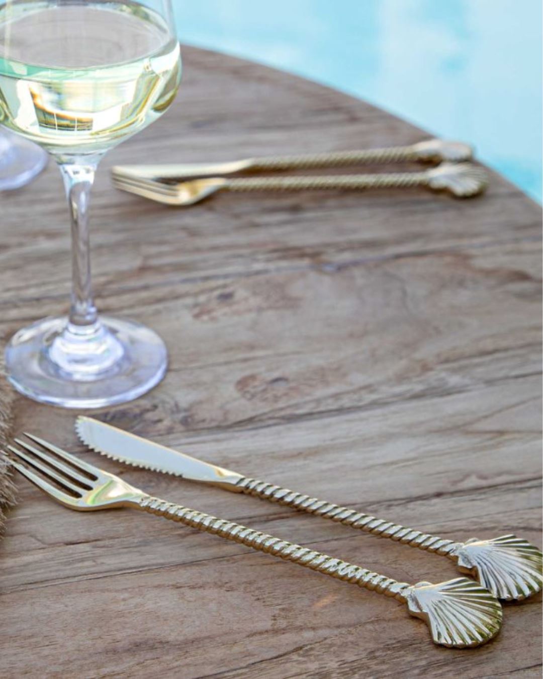 Gold Brass Clam Shell Cutlery - 20cm Knife & Fork Sun Republic 