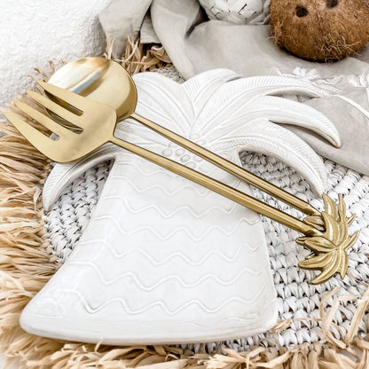 Gold Brass Palm Tree Salad Servers - Spoon & Fork Sun Republic 