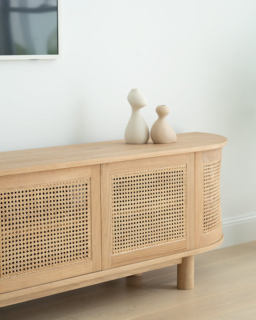 Hali American Oak Curved Edge Entertainment Unit - 200cm | 4 Door Sun Republic 