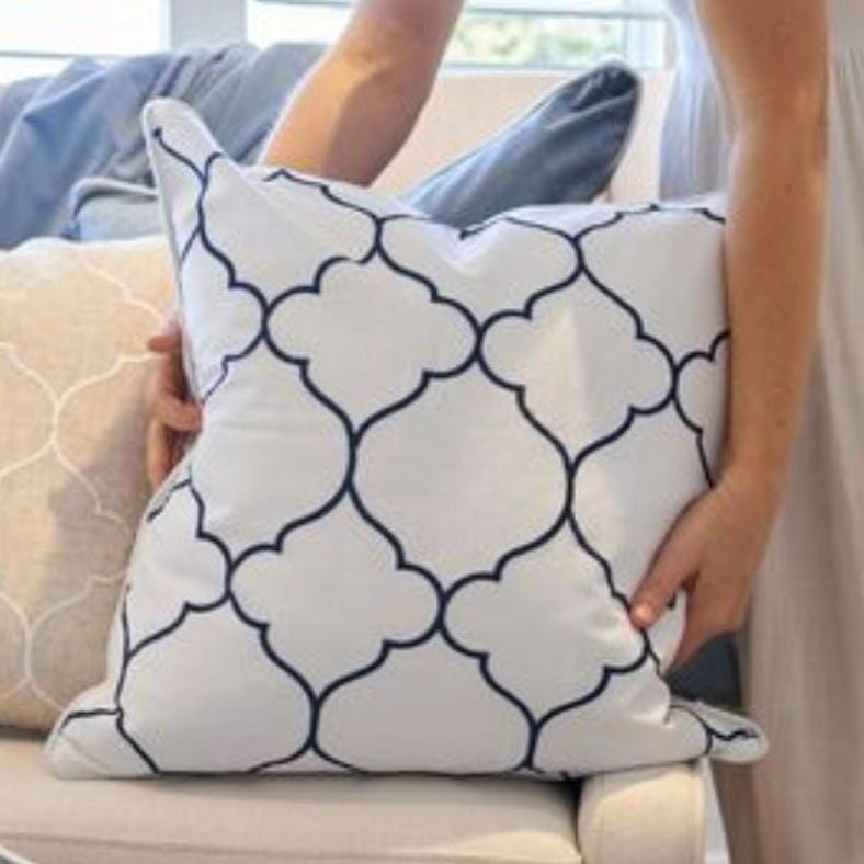 Hamptons Trellis Cushion – Navy & White or Natural & White Sun Republic 