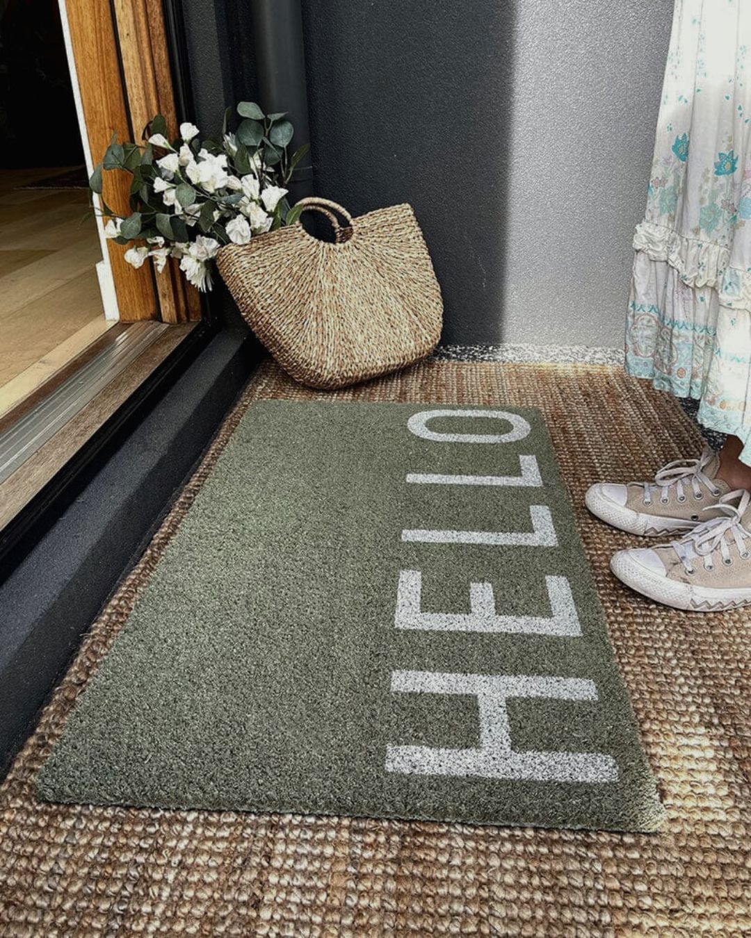 HELLO Door Mat - Sage Green Eucalyptus Door Mates 