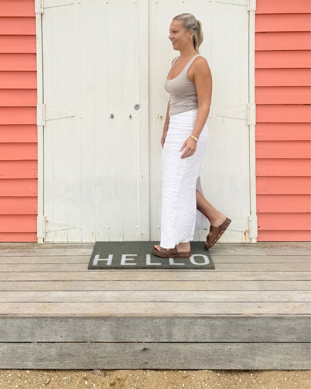 HELLO Door Mat - Sage Green Eucalyptus Door Mates 