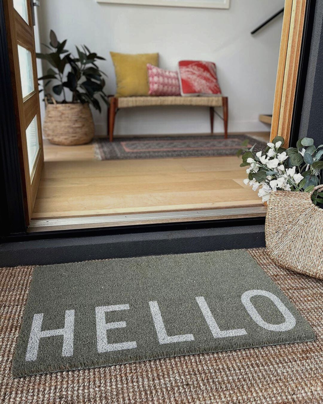 HELLO Door Mat - Sage Green Eucalyptus Door Mates 
