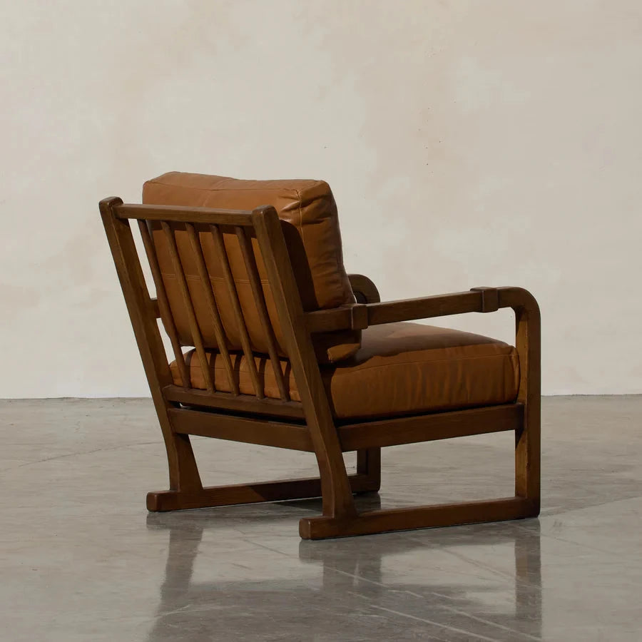Hudson Leather Armchair - Tan Leather & Oak Frame Indigo Love 