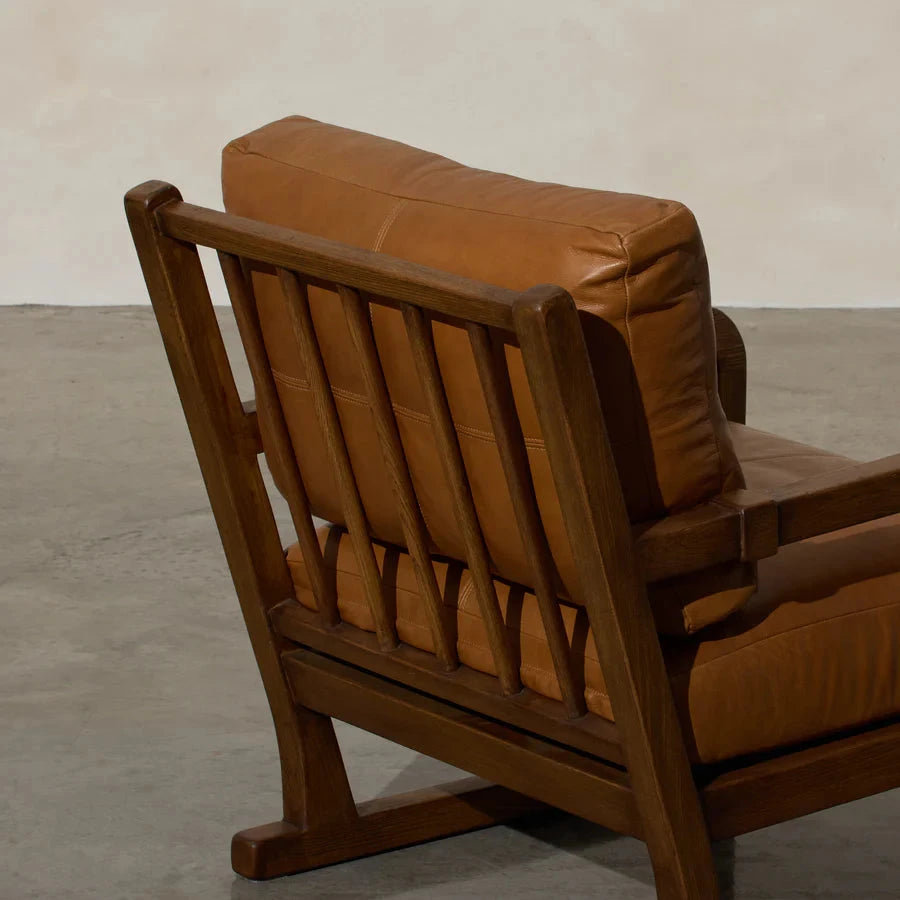 Hudson Leather Armchair - Tan Leather & Oak Frame Indigo Love 