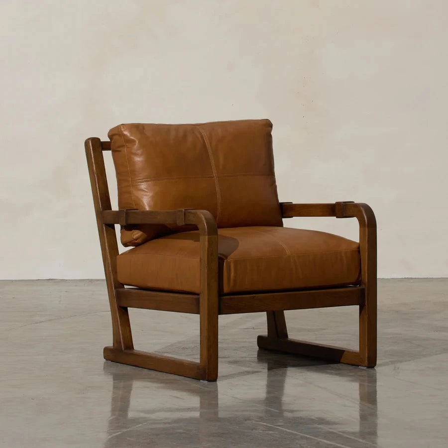 Hudson Leather Armchair - Tan Leather & Oak Frame Indigo Love 