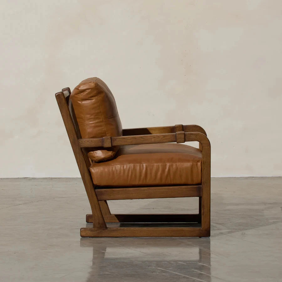 Hudson Leather Armchair - Tan Leather & Oak Frame Indigo Love 