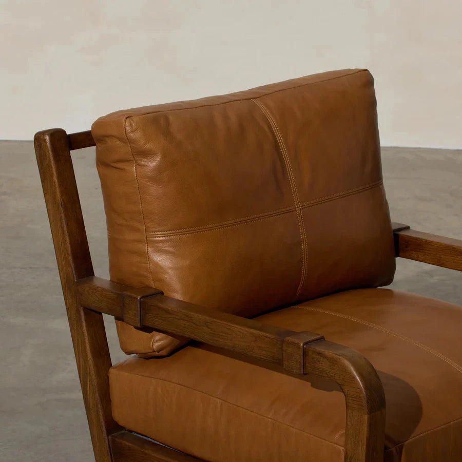 Hudson Leather Armchair - Tan Leather & Oak Frame Indigo Love 