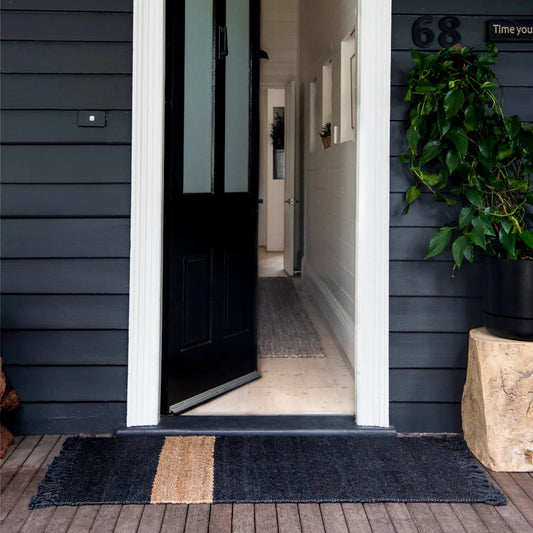 Irving Graphite & Natural Stripe Indoor/Outdoor Floor Mat Door Mates 