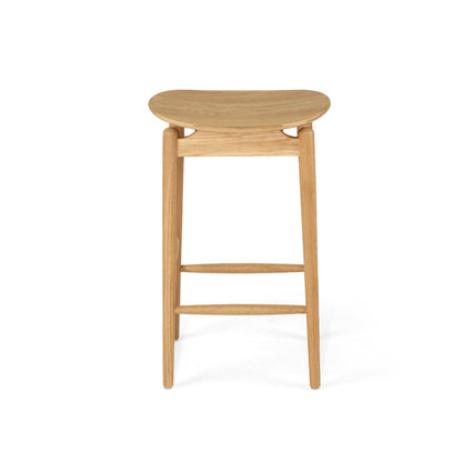 Jansen American Oak Counter Bar Saddle Stool  in Natural on a white background from Sun Republic 